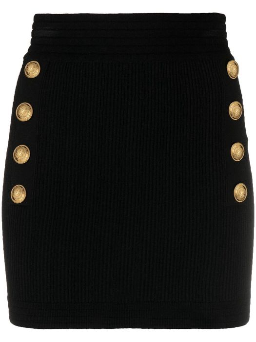 Balmain button-breasted buttoned knitted skirt - Black