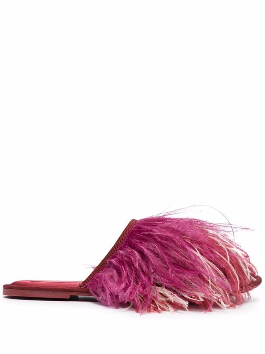 La DoubleJ feather-detail slippers - Red