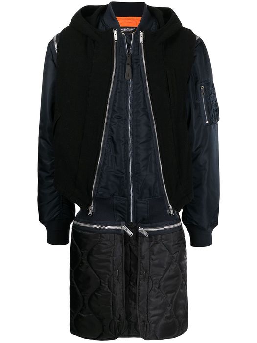 UNDERCOVER zip-up padded layered coat - Black