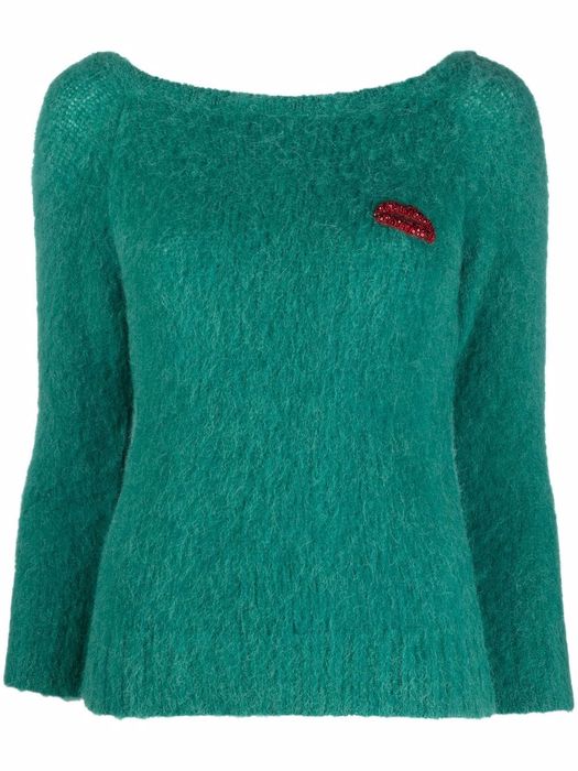 Nº21 lip-embroidered jumper - Green