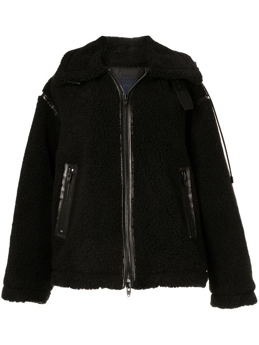 Juun.J faux-shearling oversized biker coat - Black