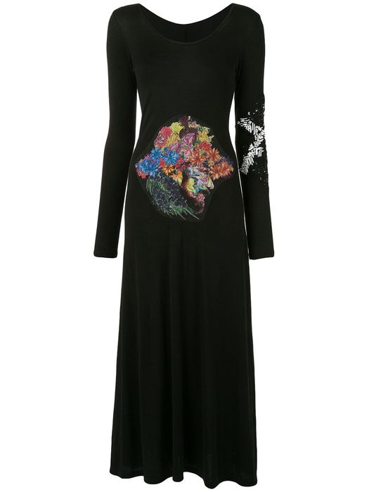 Yohji Yamamoto floral patch embroidered dress - Black