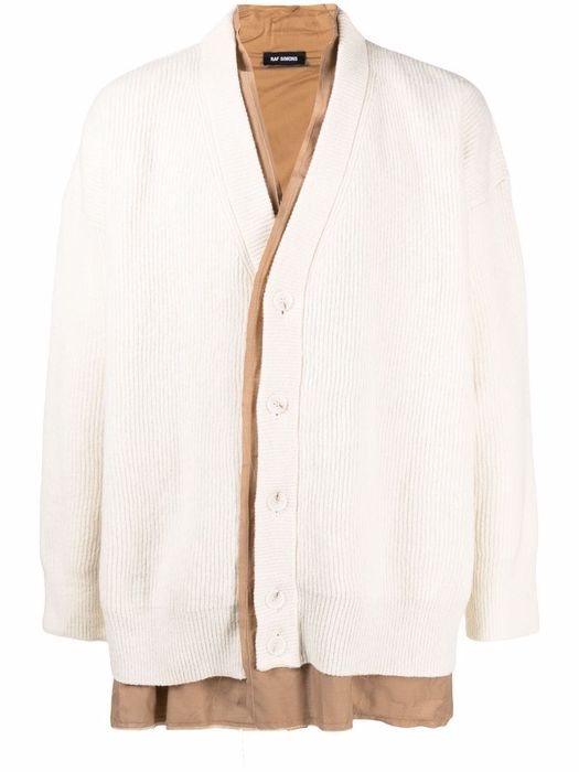 Raf Simons logo-patch layered ribbed cardigan - Neutrals
