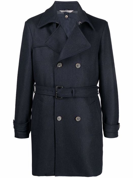 Canali double-breasted belted coat - Blue