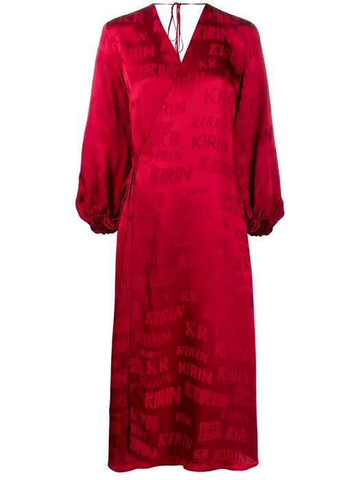 Kirin logo-print satin wrap dress - Red
