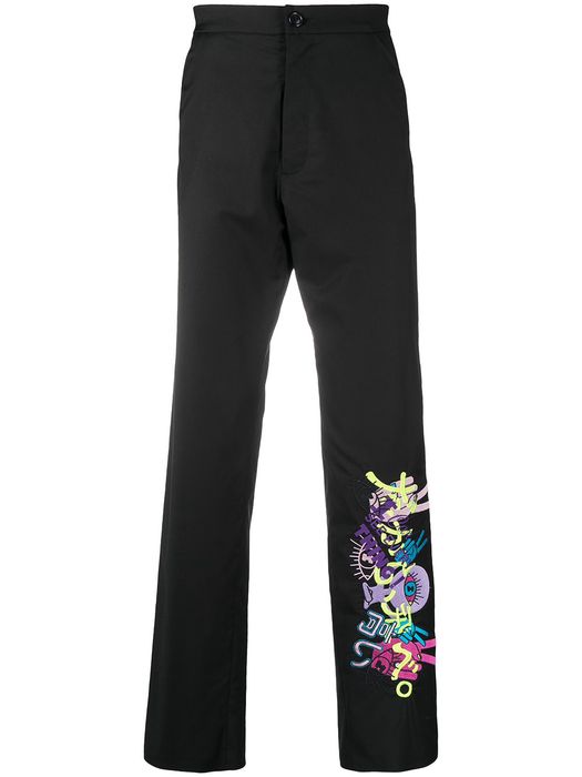 DUOltd embroidered virgin wool-blend trousers - Black