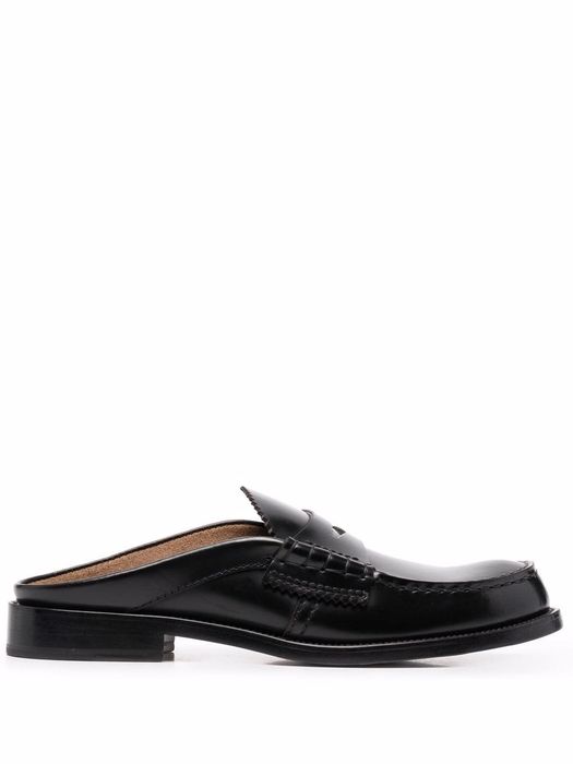college leather loafer mules - Black