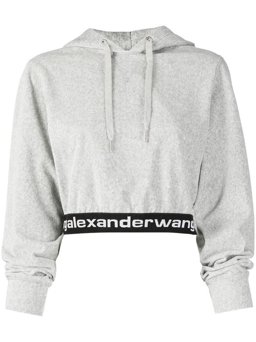 Alexander Wang logo-print cropped hoodie - Grey