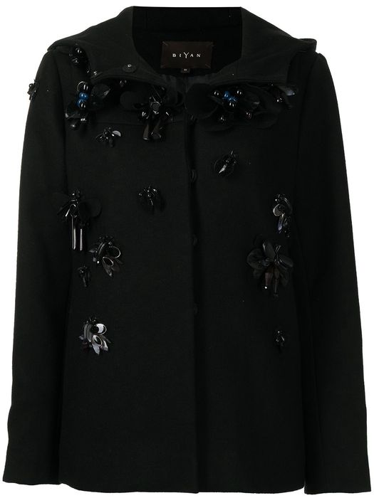 Biyan bead-embellished wool pea coat - Black