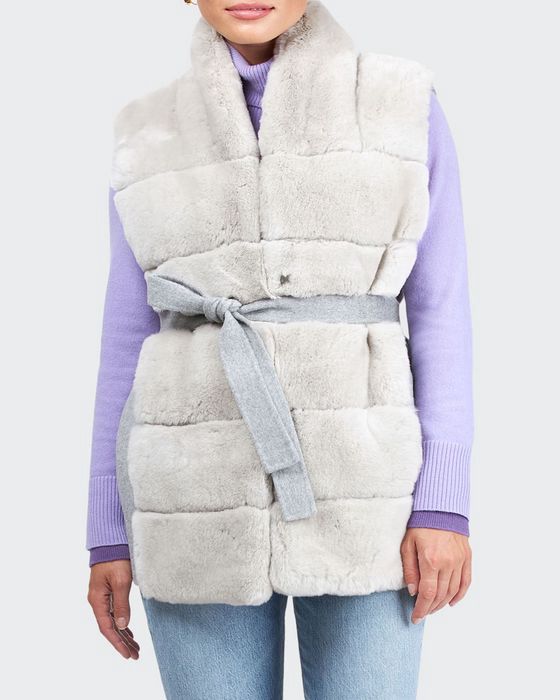 Reversible Rex Rabbit Vest with Wool Back and Belt
