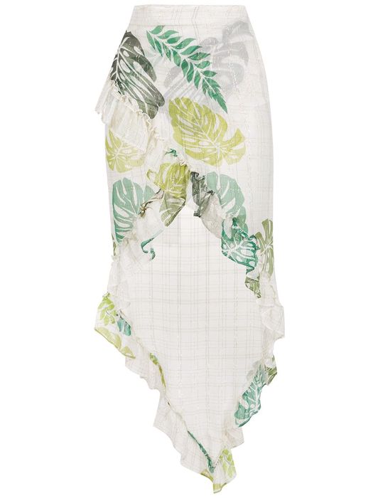 Amir Slama palm leaf print ruffle skirt - Neutrals