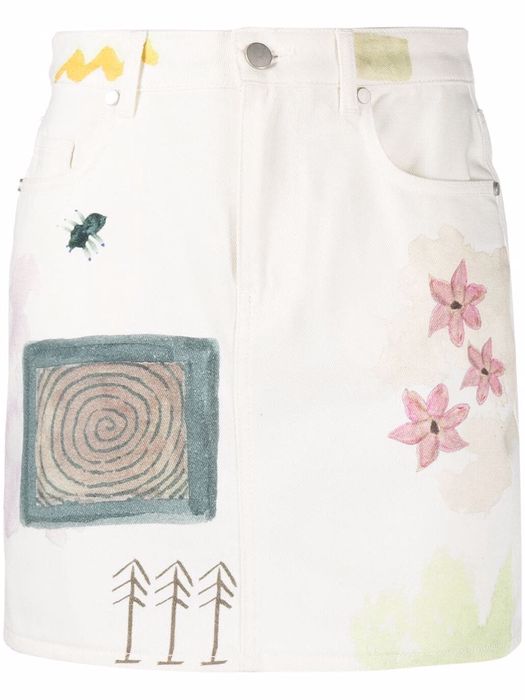 MCQ floral-print denim mini skirt - White