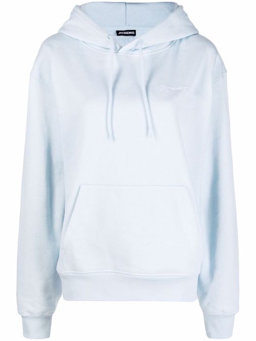 Jacquemus logo-embroidered cotton hoodie - Blue