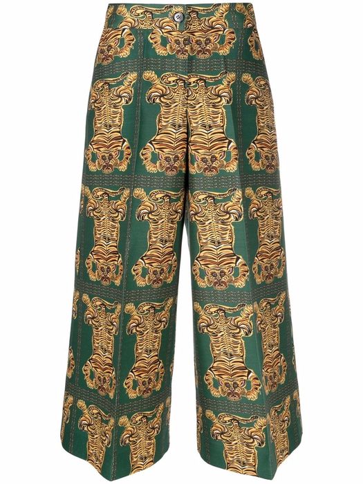 La DoubleJ graphic-print cropped trousers - Green