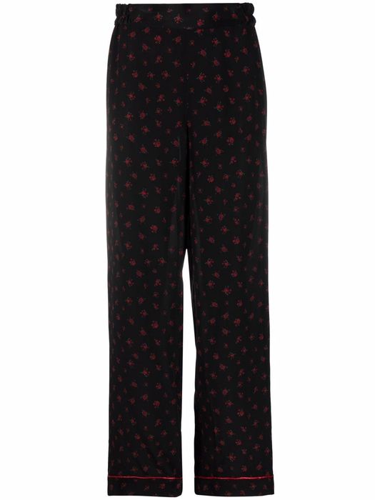 Roses & Lace floral-print silk trousers - Black