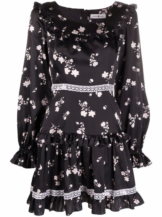 Roses & Lace floral-print silk mini dress - Black