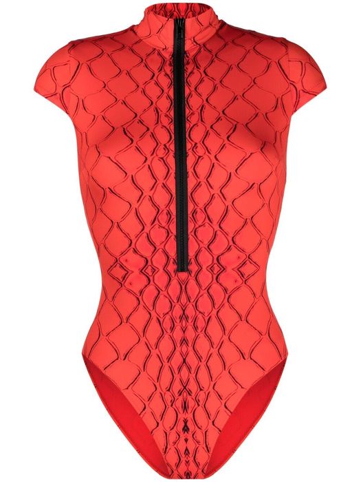 Noire Swimwear snake-print high-neck swimsuit - Red