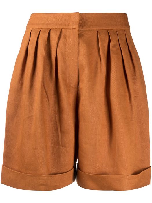 12 STOREEZ pleated linen wide cut shorts - Orange