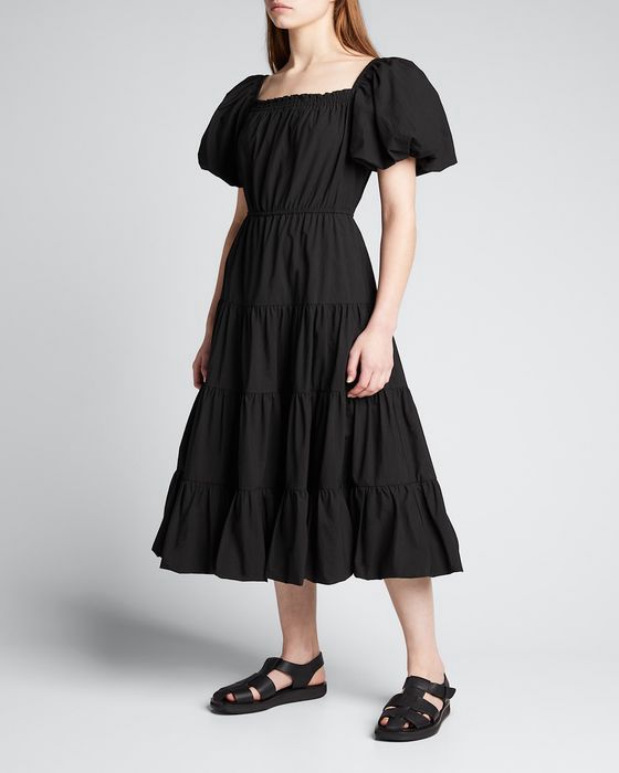 Off-Shoulder Puff-Sleeve Tiered Dress