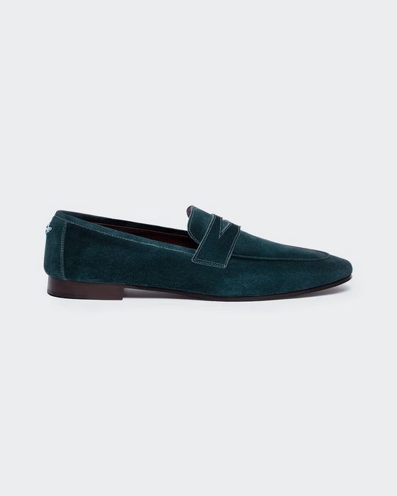 Suede Slip-On Penny Loafers, Teal
