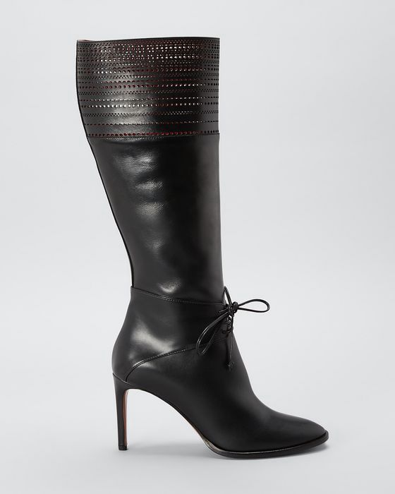 100mm Perforated Lace-Up Knee Boots