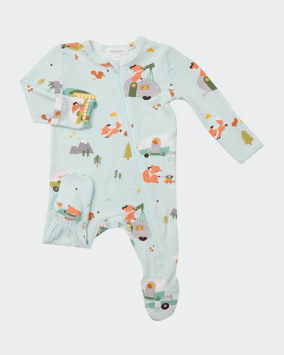 Kid's Camping Fox Zip-Up Footie Pajamas, Size Newborn-24M