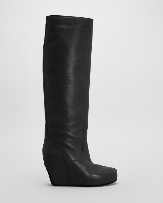 105mm Tall Leather Wedge Platform Boots