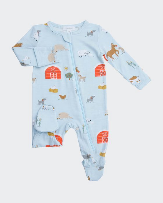 Boy's Farm Life Printed Zip-Up Footie Pajamas, Size Newborn-12M