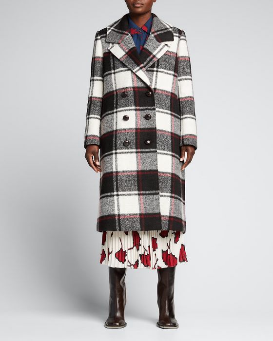 Double-Breasted Wool Plaid Coat