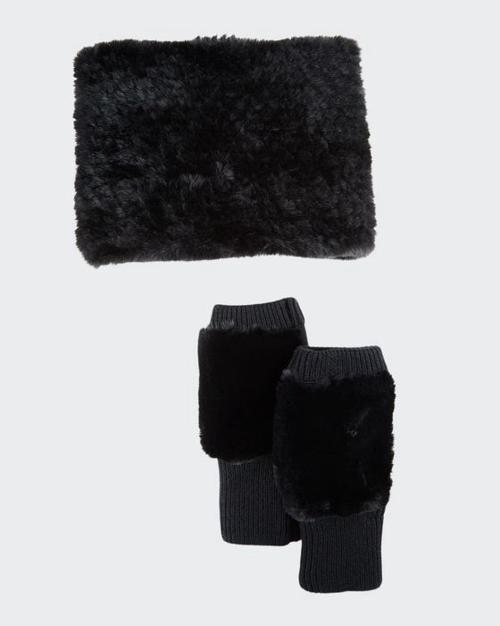 Faux-Fur Cowl & Mittens Gift Set, Black
