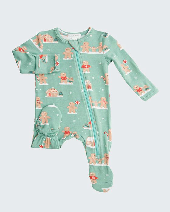 Boy's Green Gingerbread Zip-Up Footie Pajamas, Size Newborn-18M