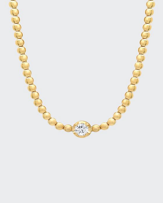 18k Gold Beaded Diamond Tennis Necklace