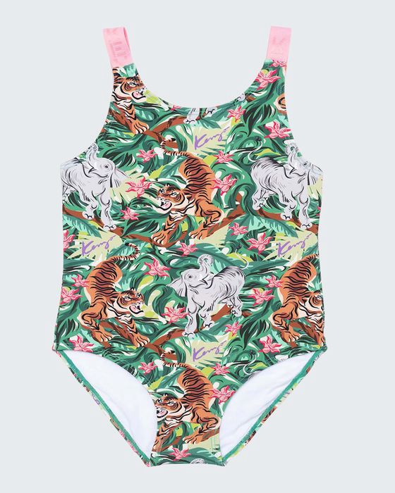 Girl's Jungle-Printed One-Piece Swimsuit, Size 8-12