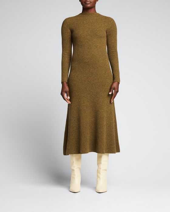 Cashmere Zip-Front Long-Sleeve Dress