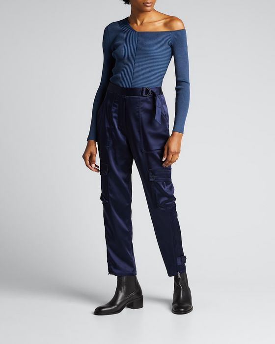 Structured Sateen Belted Utility Pants