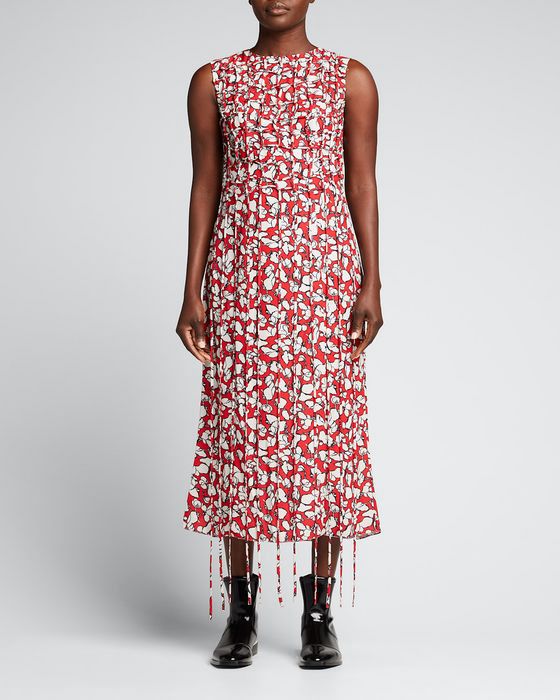 Abstract Floral-Print Sleeveless Dress