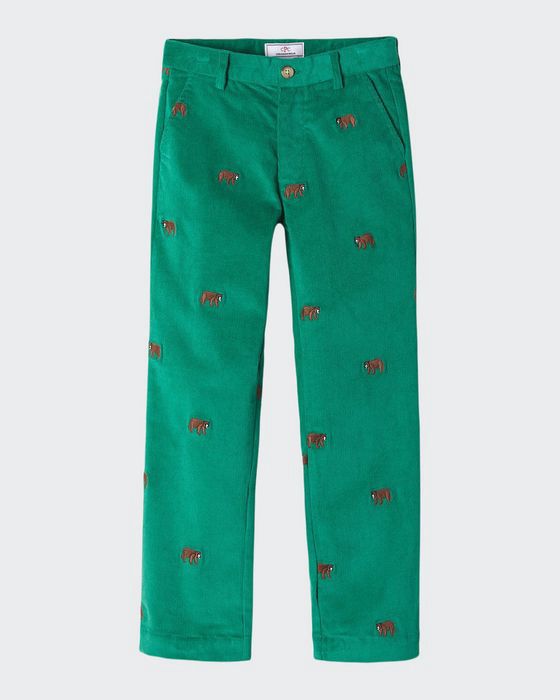 Boy's Gavin Embroidered Corduroy Pants, Size 4-12