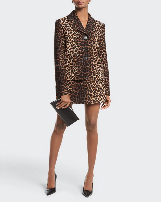 Leopard-Print Cropped Wool Jacket