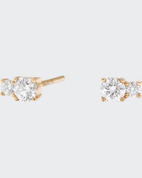 14k Gold Double-Diamond Stud Earrings