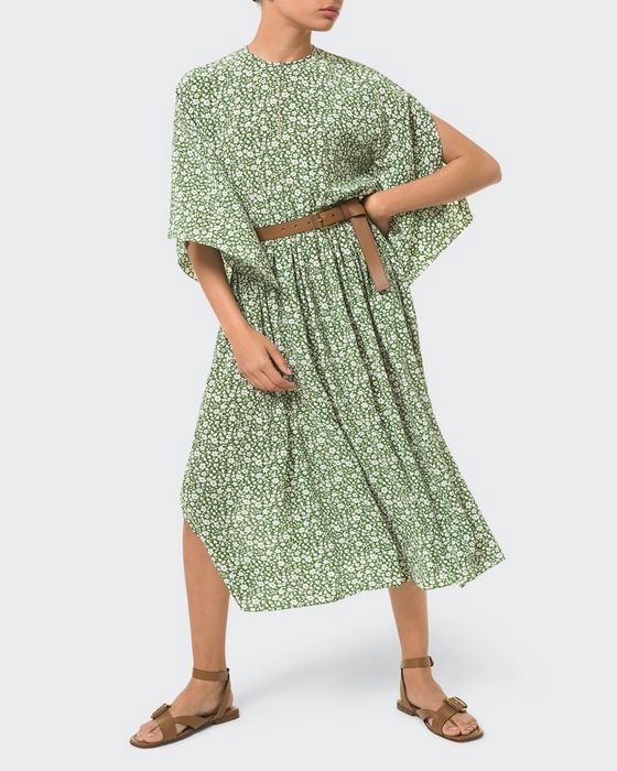 Floral-Print Flutter-Sleeve A-Line Dress