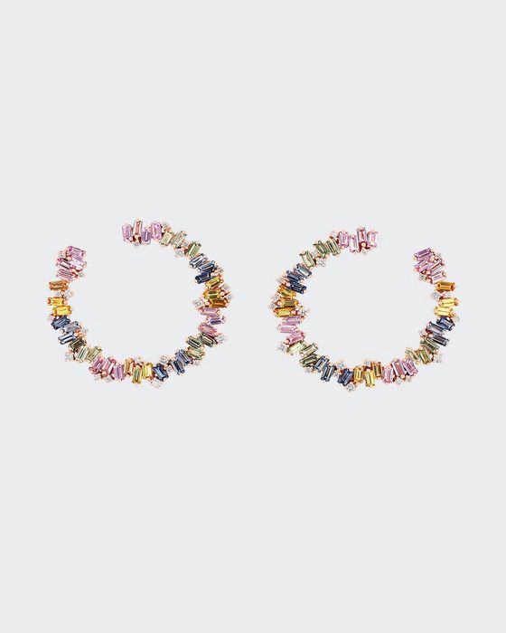 18k Rose Gold Pastel Rainbow Sapphire Spiral Earrings with Diamonds