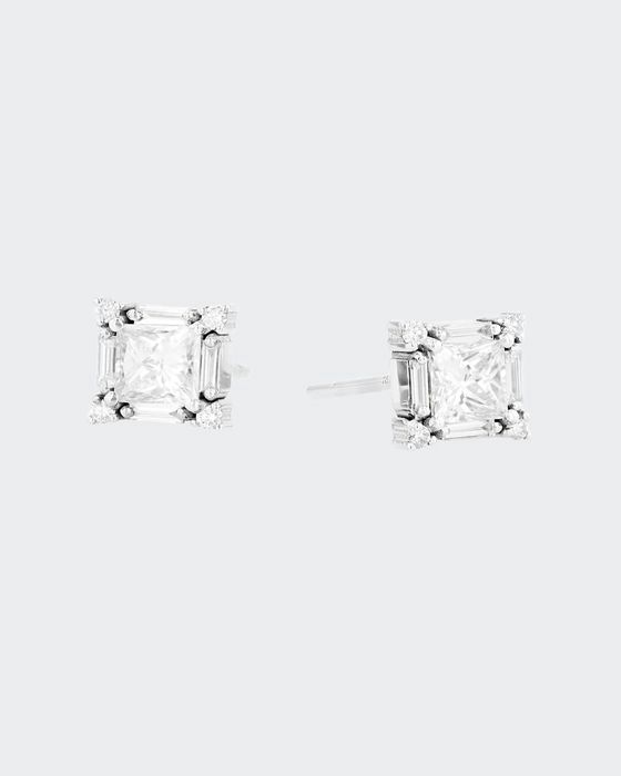 18k White Gold Princess-Cut Diamond Stud Earrings