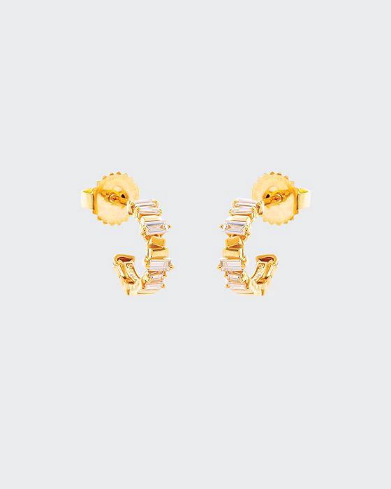 18k Yellow Gold Diamond Baguette Hoop Earrings