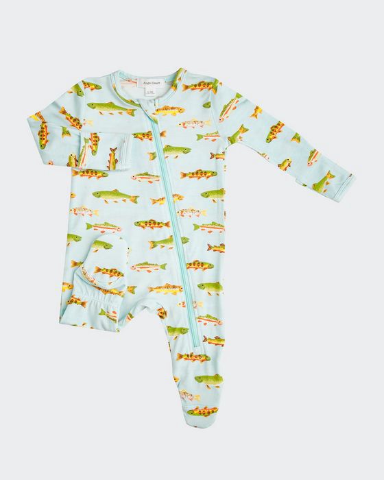 Boy's Freshwater Fish Printed Footie Pajamas, Size Newborn-24M