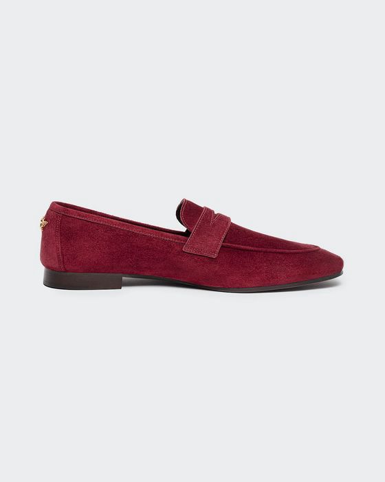 Suede Slip-On Penny Loafers, Burgundy