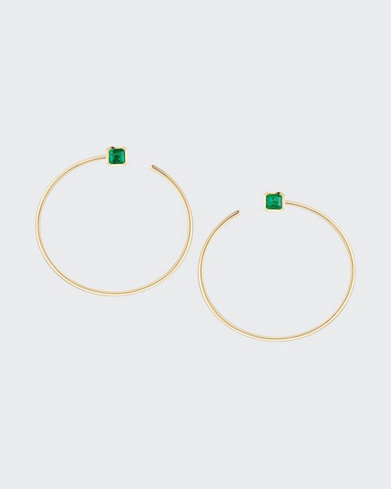 Gold Prive Front To Back Hoops w/ Bezel Set Fine Zambian Emeralds 1.5 In Diameter, 1.10 ct. Emerald
