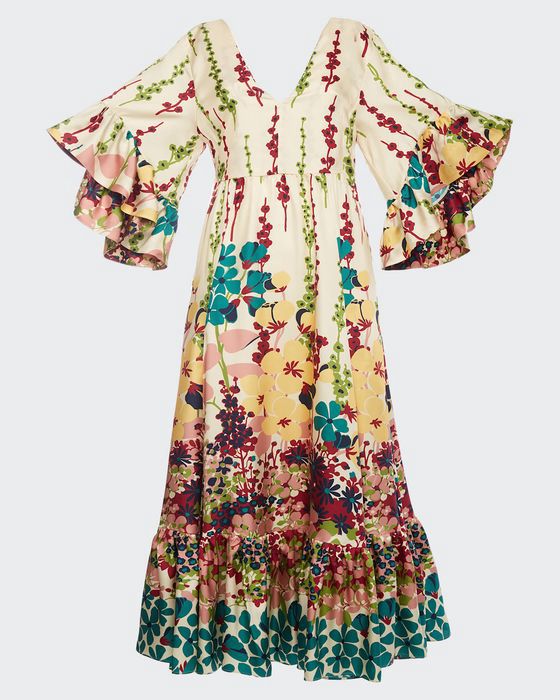 Bella Floral-Printed Ruffle Maxi Dress