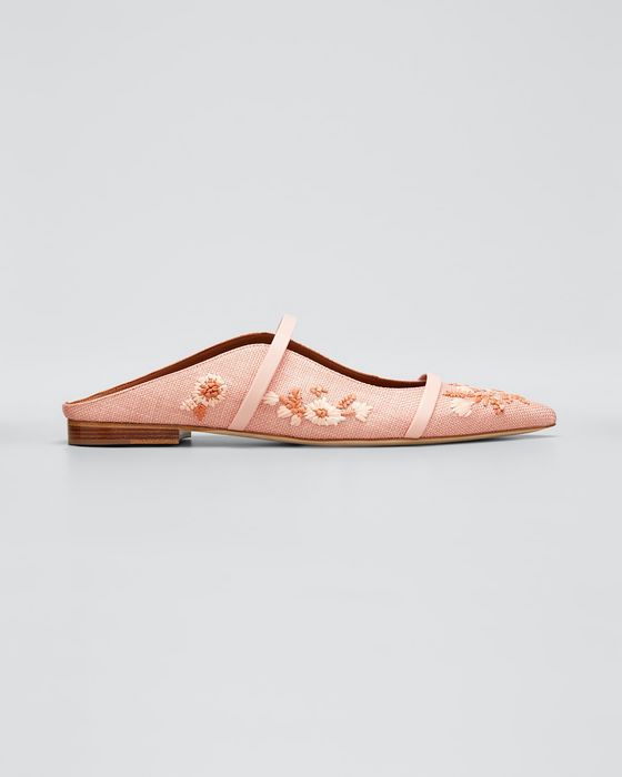Maureen 10mm Floral Embroidered Two-Strap Mules