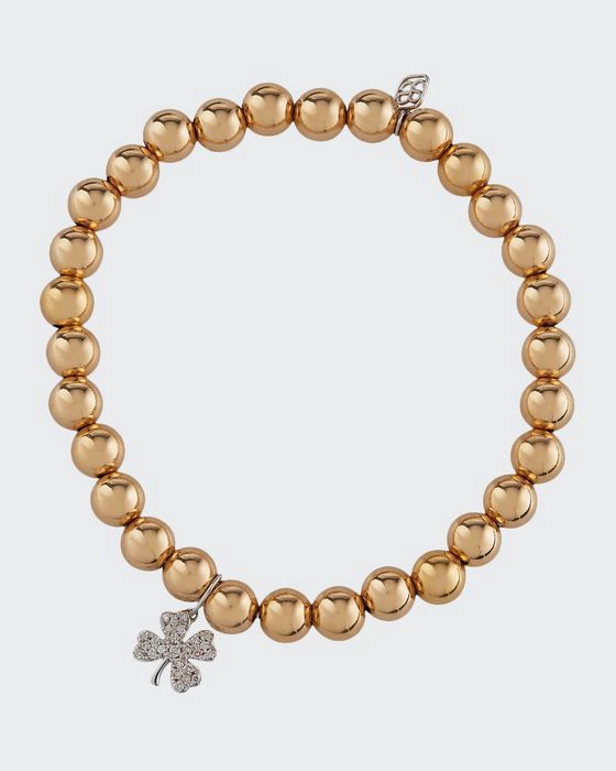 14k Gold Bead Bracelet w/ Diamond Clover