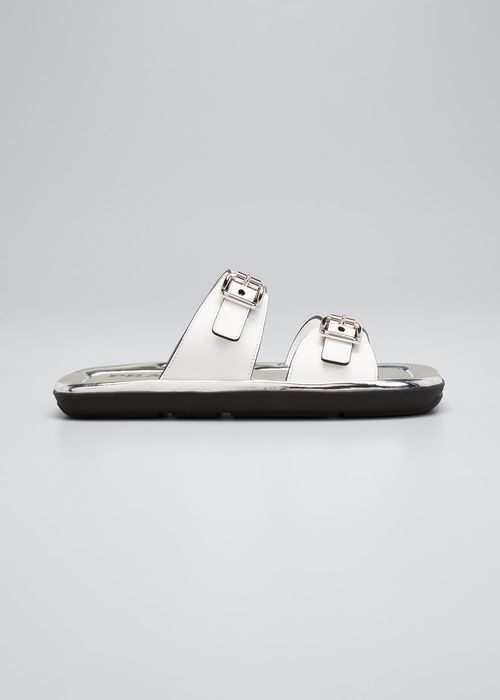 Natural 20mm Double Buckle Slide Sandal With Metallic Soles